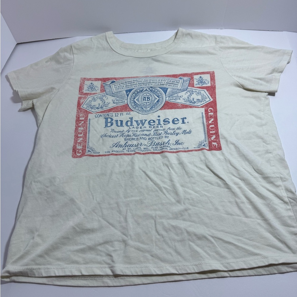 Budweiser Graphic‎ T-Shirt Large Cream Hybrid Apparel Classic Label Logo Tee